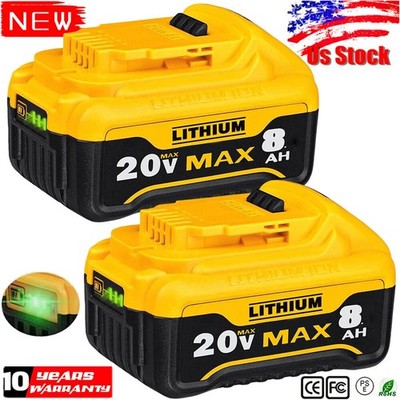 2X Battery For DeWalt 20V 20 Volt Max 8.0AH Lithium Ion DCB206 DCB205 DCB204-2