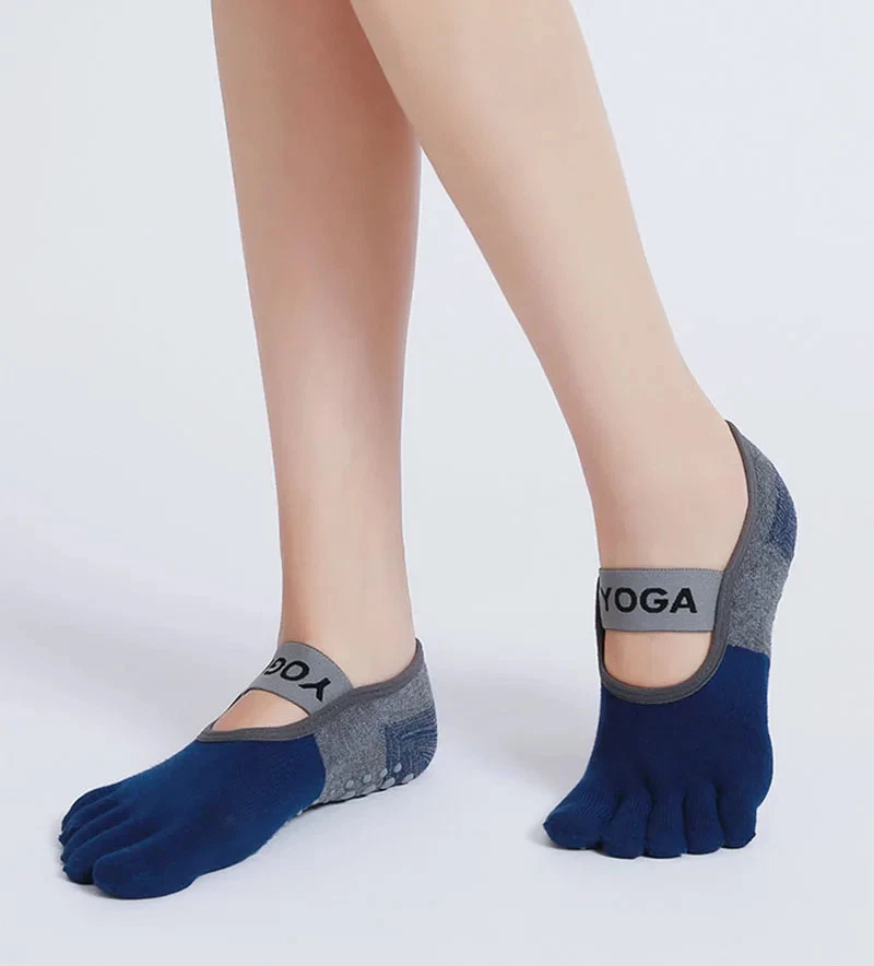 2 pares de calcetines antideslizantes de algodón de cinco dedos para mujer yoga ballet danza fitness puntera Foto 3 de 4