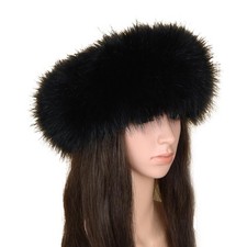 Women Faux Fur Headband Winter Hat Earwarmer Warm Cap US Size 6 Black