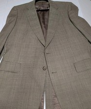 Dominic D Bruzzi Grodins Plaid Blazer Size 44L Brown Cream 100% Wool 2 Button