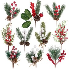 Artificial Christmas Picks Floral Arrangement 10 PCS Red Berry Pinecone