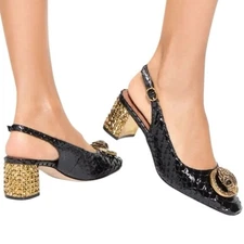 Kurt Geiger London Chelsea Block Slingback Heel Black Python Crystals Size 10/41