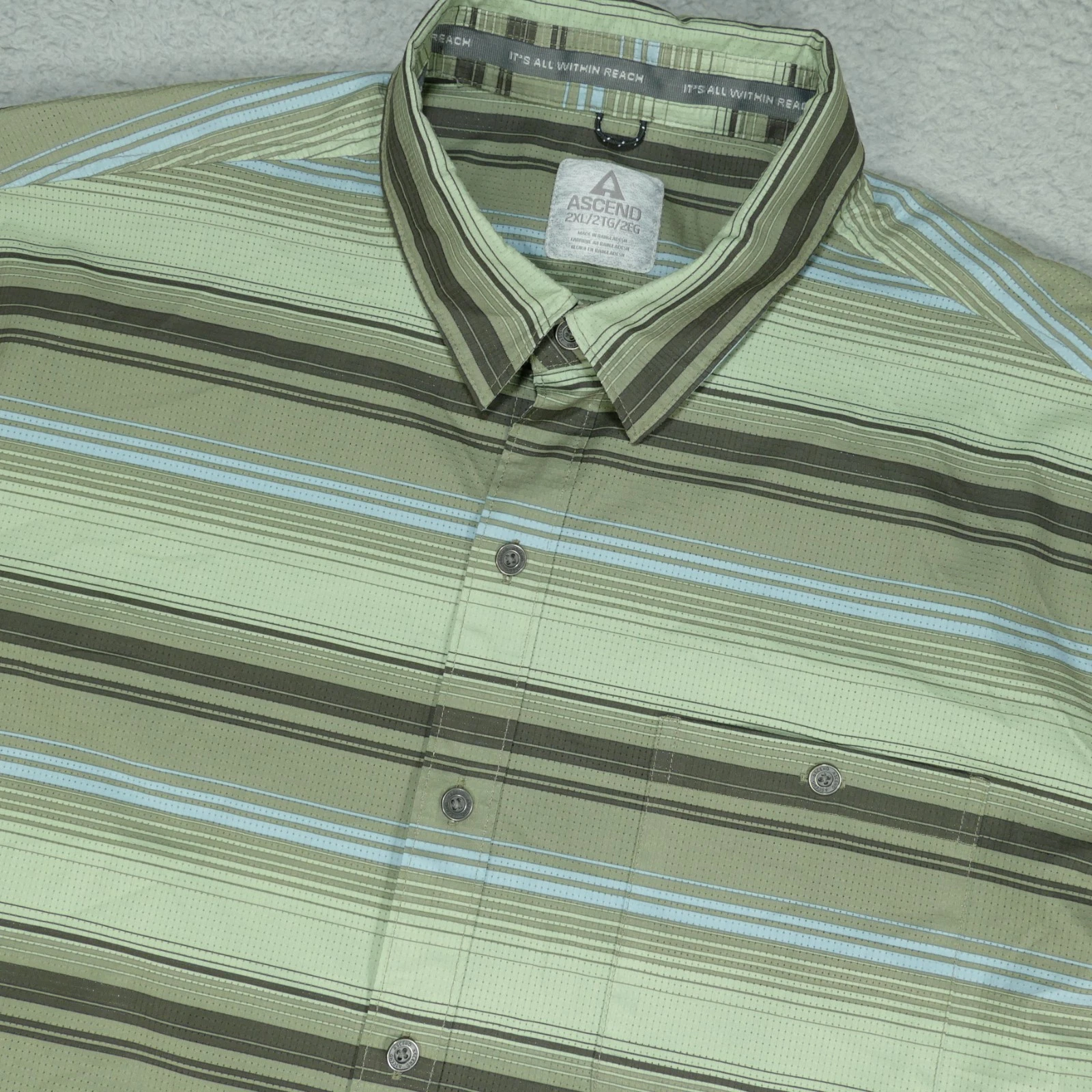 Ascend Button Down Shirt Mens 2XL Olive Green Striped Hiking Performance
Opens in a new window or ta