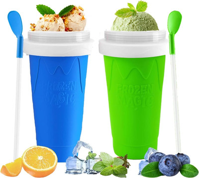 Slushie Cup,2Packs Slushy Cup,Magic Quick Frozen Smoothies Blue+Green