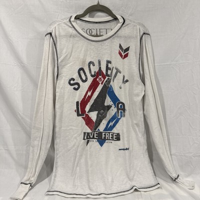 Men s Society Long Sleeve Waffle T-Shirt Grunge Live Free Join The Revolution