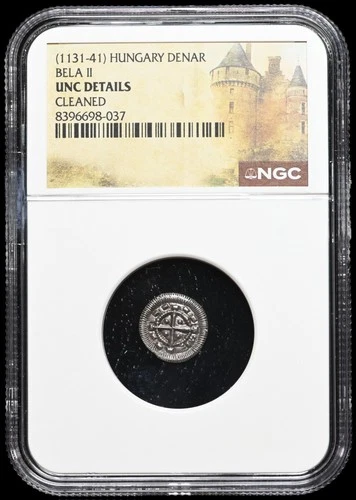 MEDIEVAL HUNGARY. Bela II, 1131-1141. Silver Denar, Cross, NGC MS UNC Detail