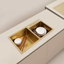 Drop in Kitchen Sink Stainless Steel Sink Dual Bowl Kitchen Sink Gold 30"x 16"