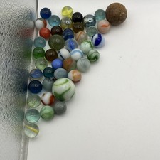 Mixed Lot Of Marbles: 1 Uranium Glass, 1 Large Clay, 1 Large Green White