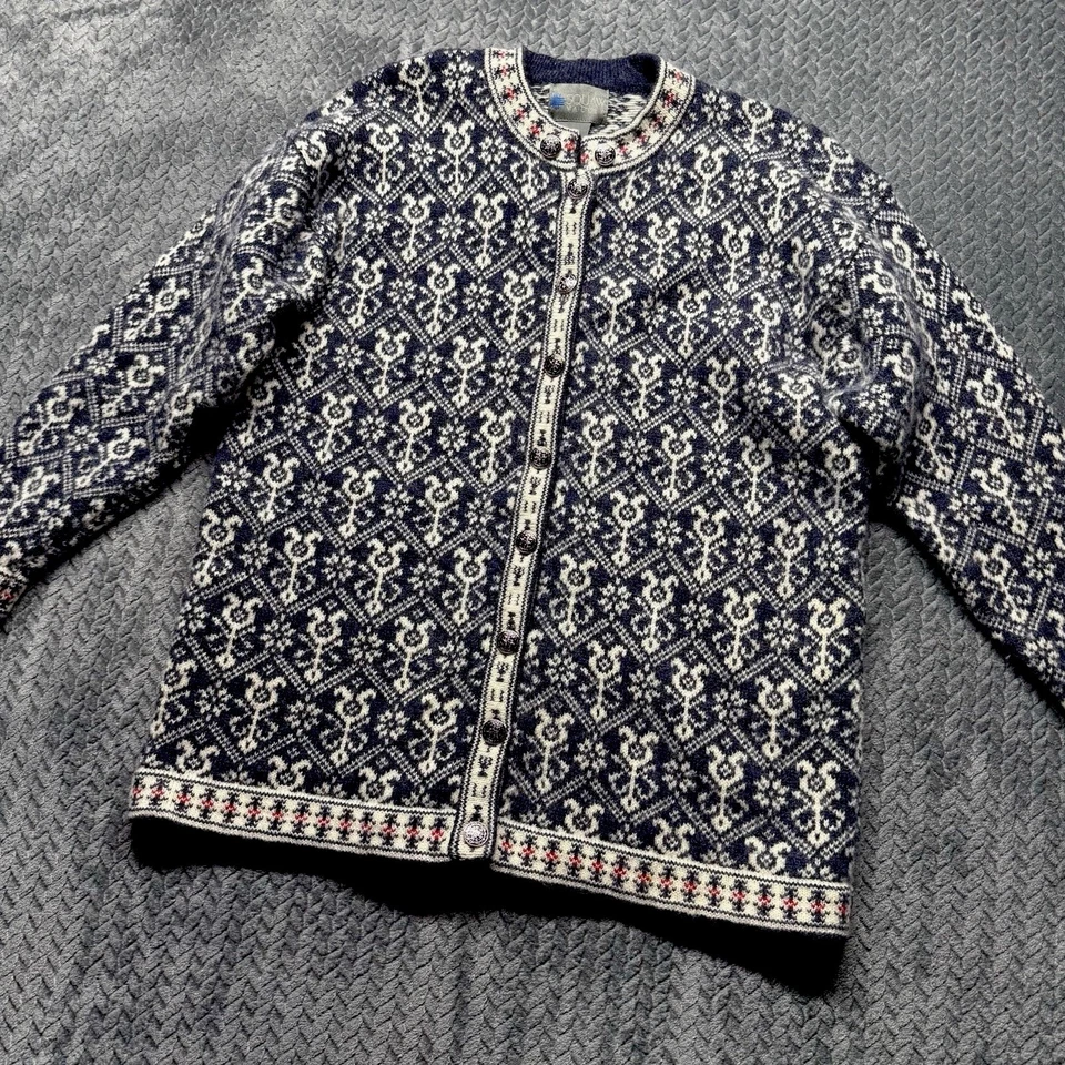 Винтажный шерстяной кардиган Squaw Valley свитер унисекс L синий белый нордический вязаный Fair Isle - Изображение 2 из 4