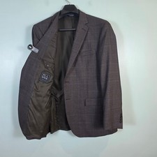 Jos A Bank Traveler Jacket 46L Mens Brown Blue Houndstooth 100 Wool Blazer 46 L