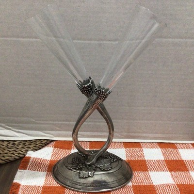 Artina SKS Zinn 95% Pewter Trumpet Bud Vase Double Germany with flutes VTG