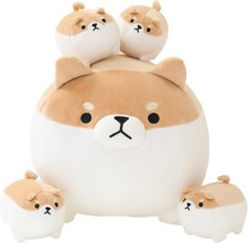 Stuffed Animal Shiba Inu Plush Toy with 4 Baby Shiba Inu Plushies White Elephant