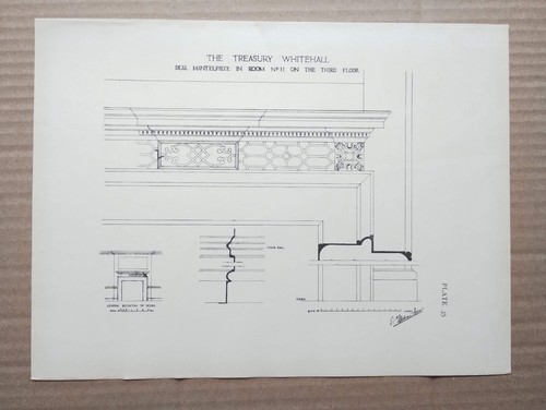 Mantelpiece Detail Kent's Treasury, Westminster, London - Antique Print - 1931