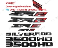 OVERLAY Gloss Black Red Fender Rear Grille ZR2 3500HD Silverado Emblems 2024+