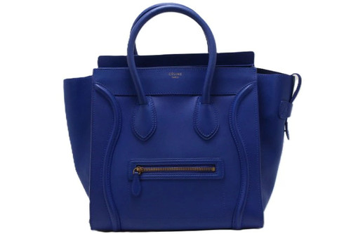 CELINE Luggage Mini Blue Calf Bag Handbag Calfskin Blue x Blue Unisex #DB497
