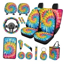 Car Accessories Set for Women Girly Cute Auto Seat Protector Full Set Tie Dye
