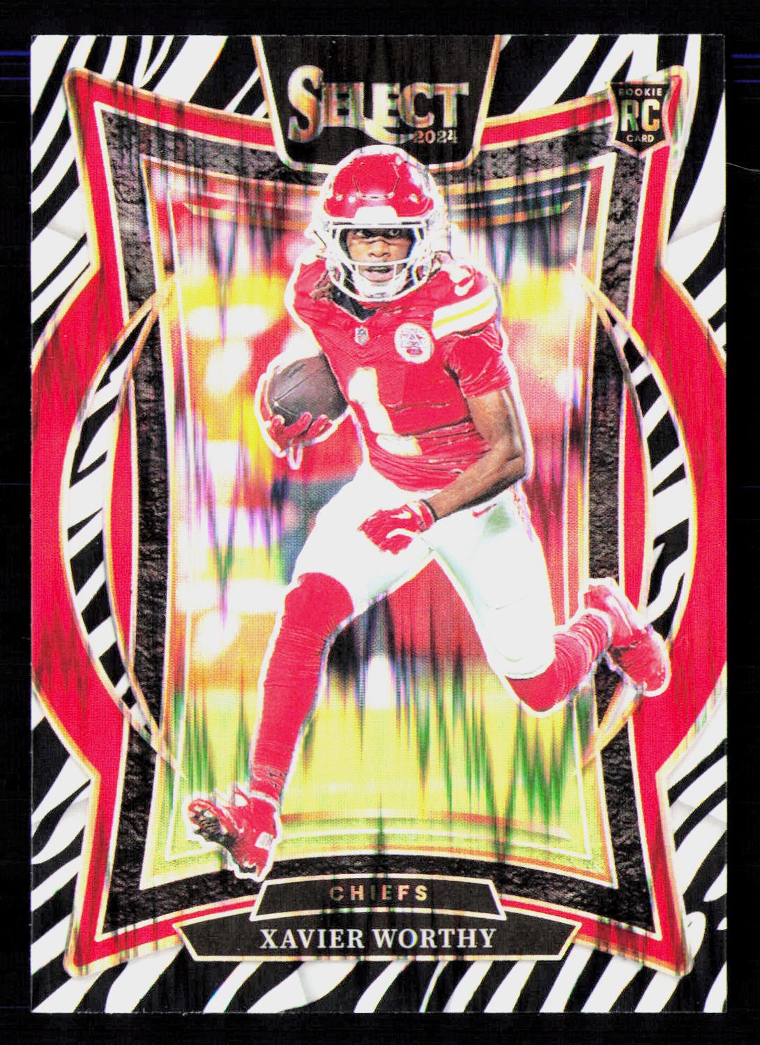 Xavier Worthy 2024 Panini Select Zebra Prizm Shock #32 RC Kansas City Chiefs