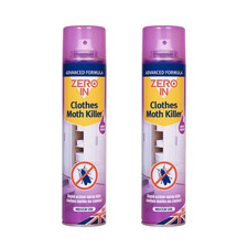 2x Zero In Clothes Moth Killer Spray 300ml Wardrobe Fabric Protection