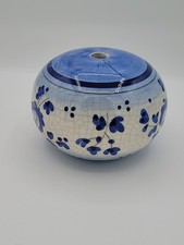 VINTAGE 5" by 3" Blue  White Flowered Single Stem Frog For Case