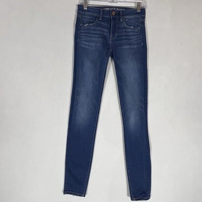 American Eagle Jegging Jeans Womens 2 Long Super Stretch X Blue Denim Skinny AEO