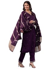 Women's Rayon Viscose Sequence Embroidered Straight Kurta Pant with Dupatta Set