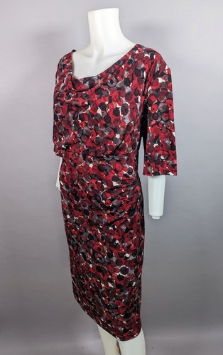 Connected Apparel rot abstraktes Druck Wasserfallausschnitt Kleid Ellenbogenärmel Stretch Gr. 16W