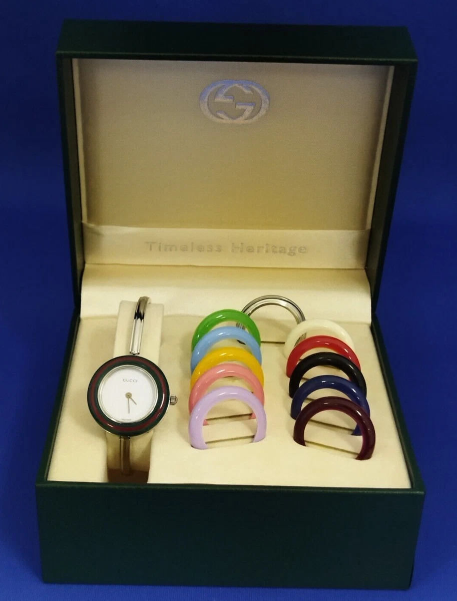 GUCCI Change Bezel 11/12.2L Silver Bangle 12 Bezel w/ Box Good Used Rare Japan