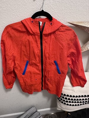 VINTAGE ''Esprit Kids'' Age 9-10 Red Zip with Hood Jacket Windbreaker SUPER CUTE