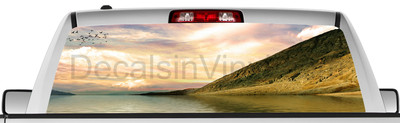 Rear window graphic view thru decal sticker, nature, pickup truck SUV