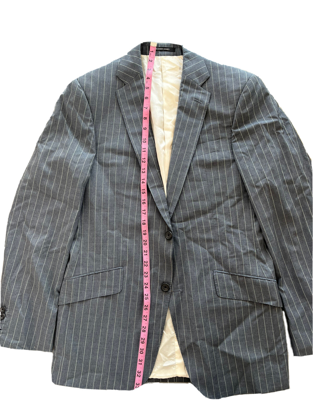 FILA Giacca blazer tuta Richard James Savile Row 100% lana a righe blu taglia 40 R