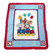 BABY Quilted Blanket Animal Circus Train Print Vibrant Colors ABC 36  x 44  HTF