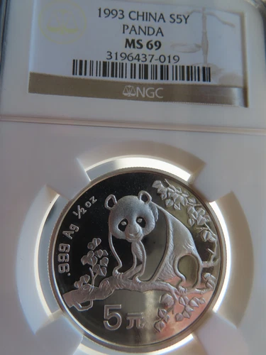1993 China Panda S5Y NGC MS69 silver 5 yuan mint state