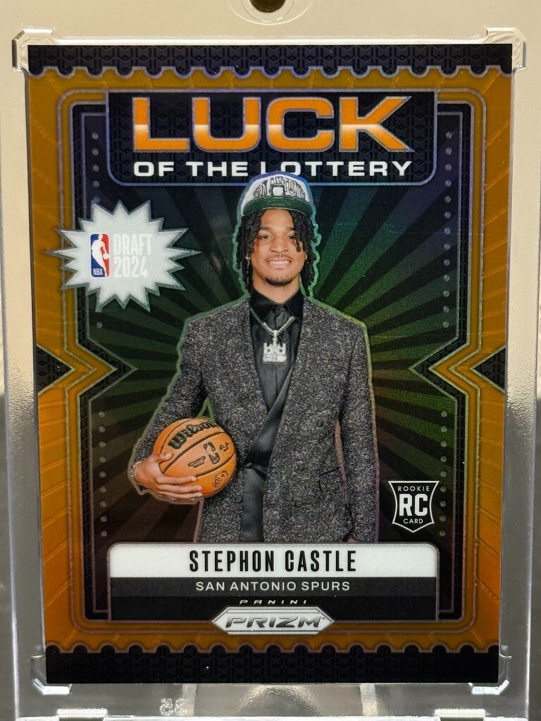 2024-25 Prizm Stephon Castle Insert Orange Numbered Luck of the Lottery 49/49