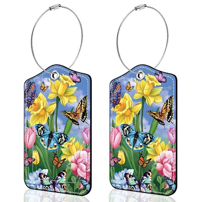 Heyfibro 2 Pack PU Luggage Tags with Privacy Flap for Suitcases, Travel Acces...