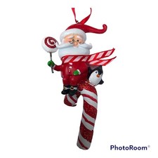 Candy Cane Christmas Ornament Santa Polymer Clay 4  