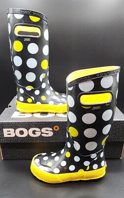 NEW Girl's Bogs Classic Rain Boots Kids Size 11 Dots Multi Yellow