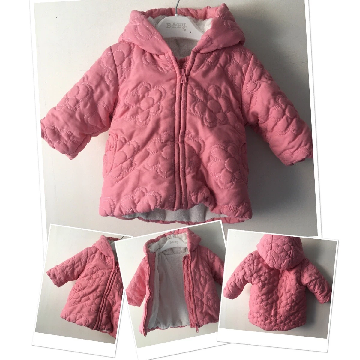 Mothercare baby girls pink embossed flower padded coat 3 6 Months
