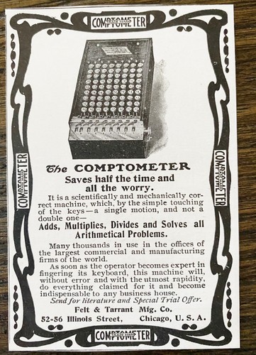 Antique 1902 COMPTOMETER Print Ad Felt&Tarrant Co. Old Adding Machine Calculator - Picture 2 of 2