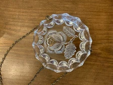 Hanging Clear Glass Rose Etched Bird Feeder Bath Trinket Dish