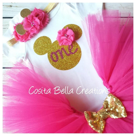 Pink and gold minnie mouse 1st birthday outfit top