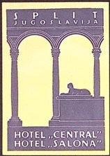 Split Jugoslavija Hotel Central Hotel Salona  Vintage Luggage Label 2.5 x 3.5"