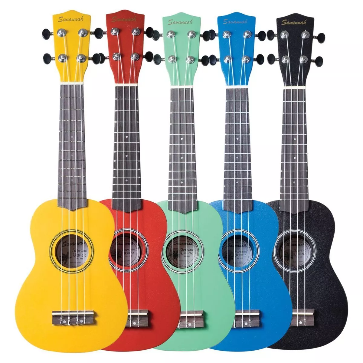 Savannah SU ASST 10 Pack Soprano Ukuleles with Bags Assorted Colors