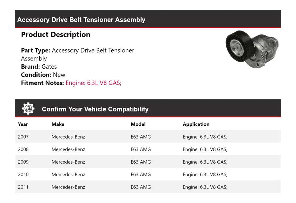 Conjunto de tensor de correa de transmisión para Mercedes-Benz E63 AMG 2007-2011 puertas 2008 Foto 2 de 4