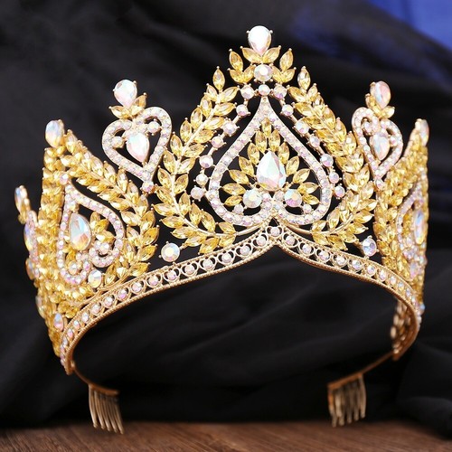 Queen of Spades, Gold Spade Crown, Champagne Crystal Crown, Prom Crown, XL Size - Picture 3 of 8