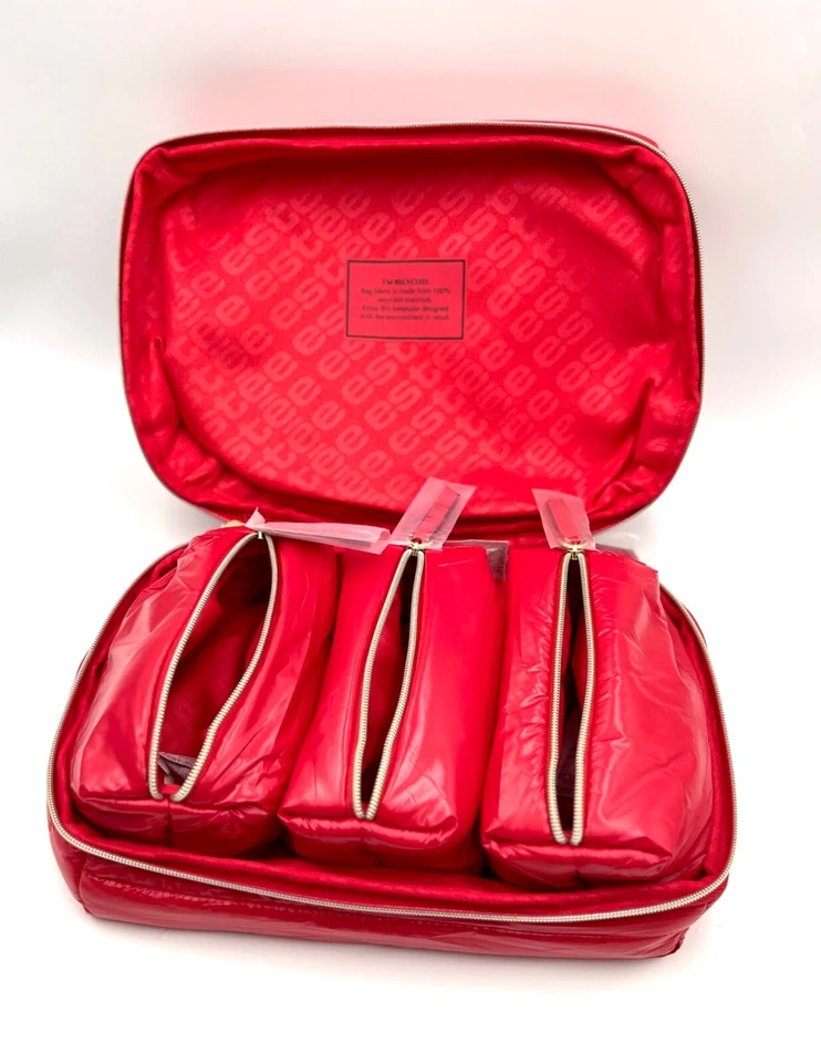 Bolso Estuche Tren Esponjoso Estee Lauder + 3 Bolsas Pequeñas con Asa ~ Rojo Foto 3 de 4