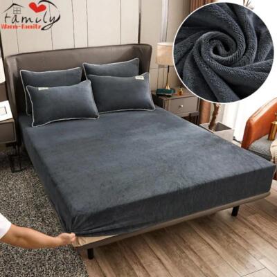 Warm Thick Elastic Fitted Sheets Flannel Velvet Winter Mattress Cover Bed Linen
