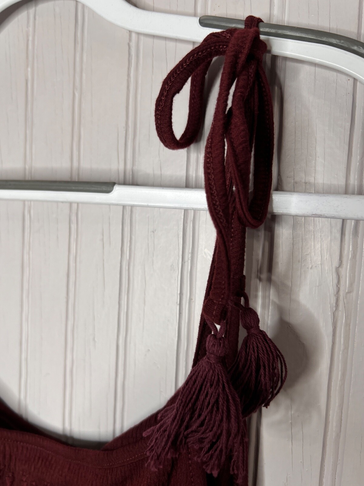 Indigo Threads Co Womens TOP 2X Boho Burgandy Red  Embroidered Tassled Cool