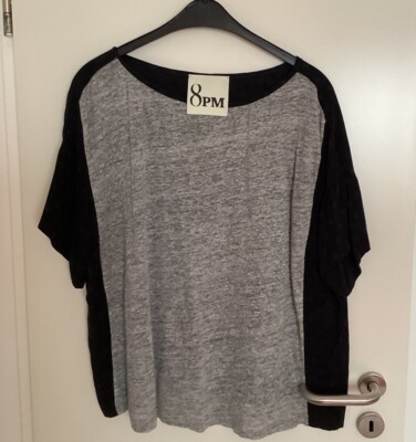 8PM Damen Oberteil Shirt Gr. M, Gr.38-42, Longsleeve, Oversized, Schwarz Grau