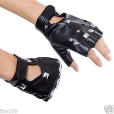 BLACK GLOVES FINGERLESS PUNK ROCKER STYLE STUD COSTUME BIKER RETRO GOTHIC COOL 
