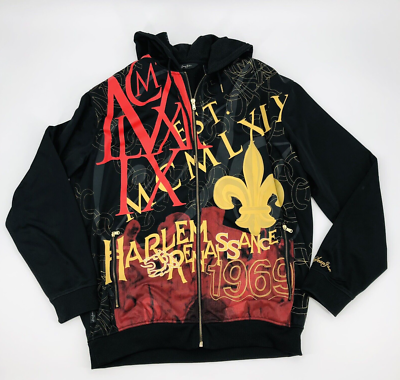 Sean John Jacket Hoodie XL Black Harlem Renaissance Graphics Zip 
